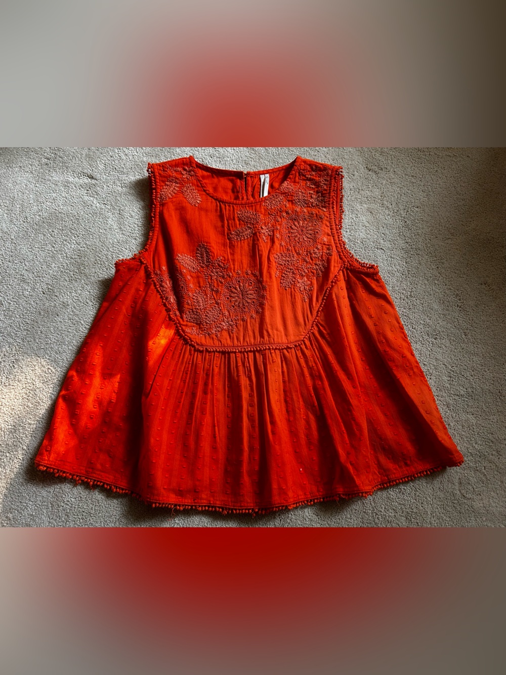 Anthropologie Red Embroidered Sleeveless Bin Top XS